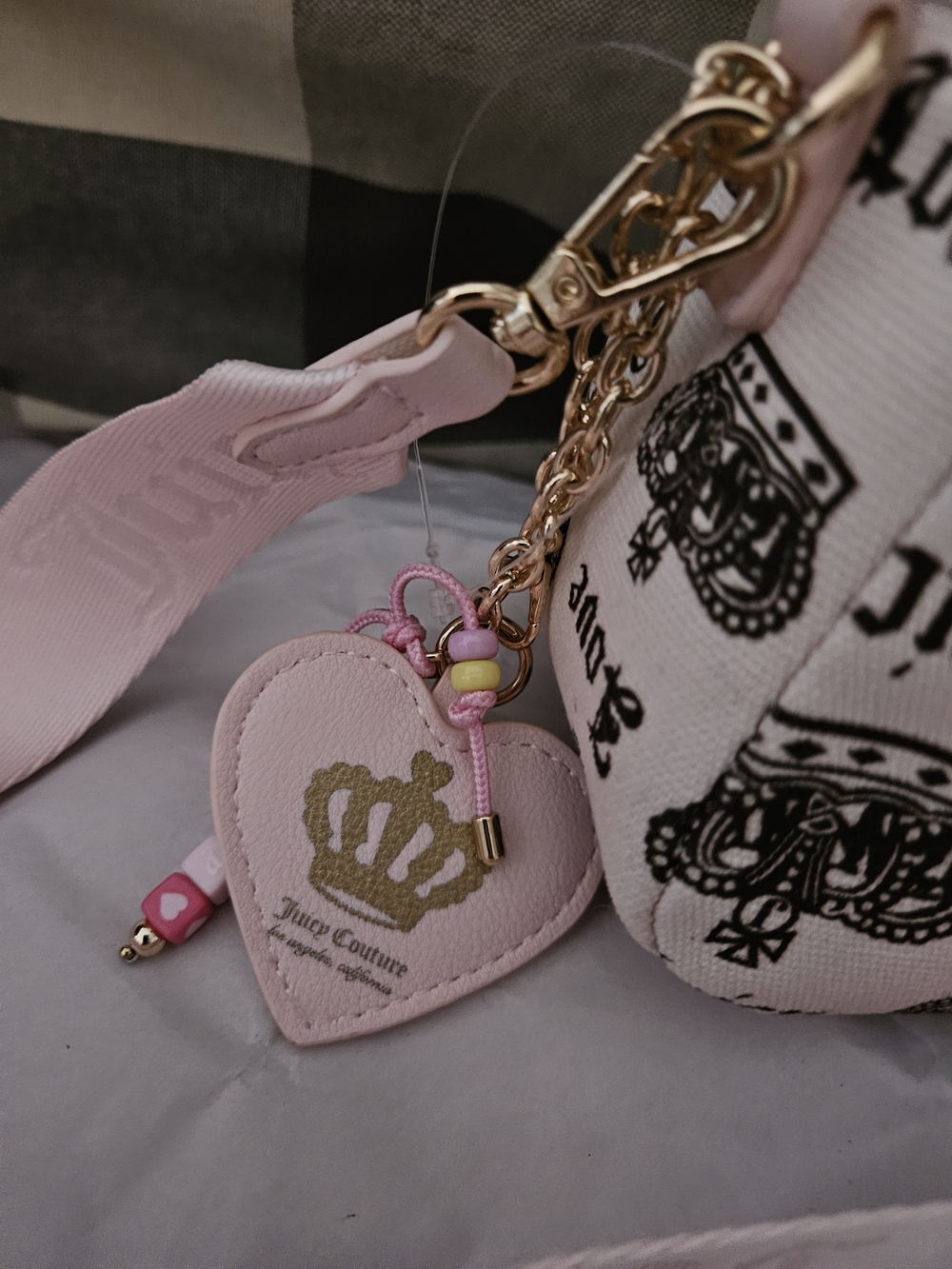 Juicy Couture Cream and Black Crown Print Shoulder Bag /Cross Body Bag🩷🖤 - Picture 5 of 8